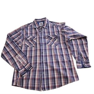 Paper denim and cloth plaid button down shirt men's size large